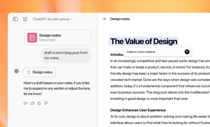 ChatGPT 推出 Canvas 界面，可以编写文档或编程