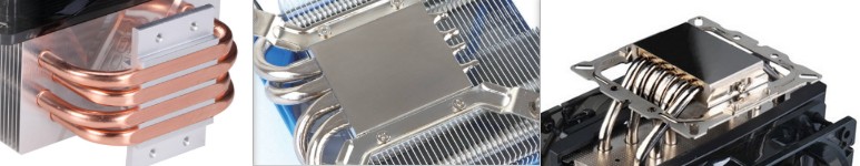 底座分类：热管直触、铜底焊接、均热板（从左至右）