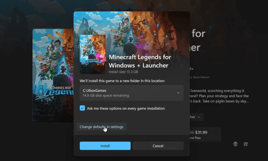 微软商店可更改安装位置