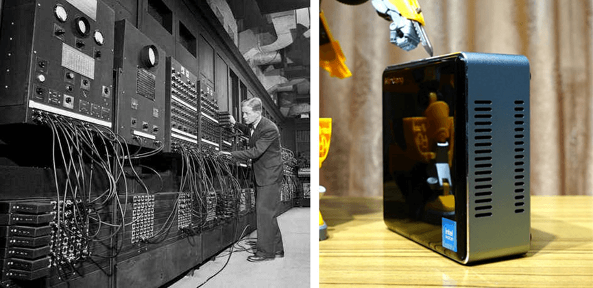 左:世界第一台通用计算机;右:现在的迷你主机 左:世界第一台通用计算机;右:现在的迷你主机