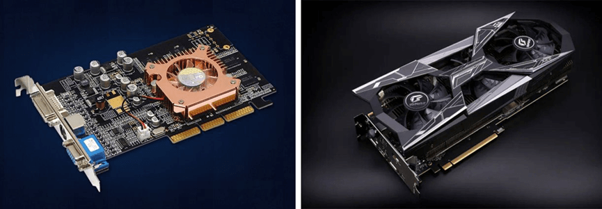 左:以前的显卡;右:现在的显卡 左:以前的显卡;右:现在的显卡