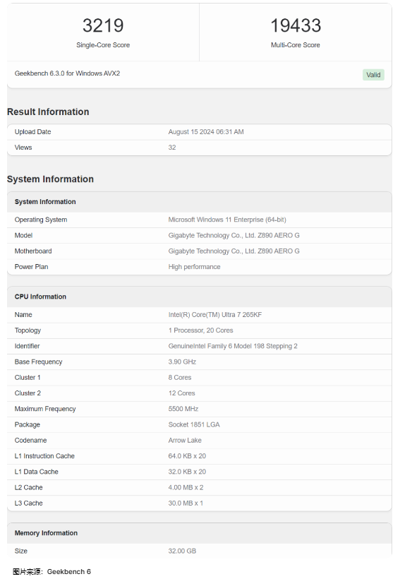 265KF Geekbench6跑分.png