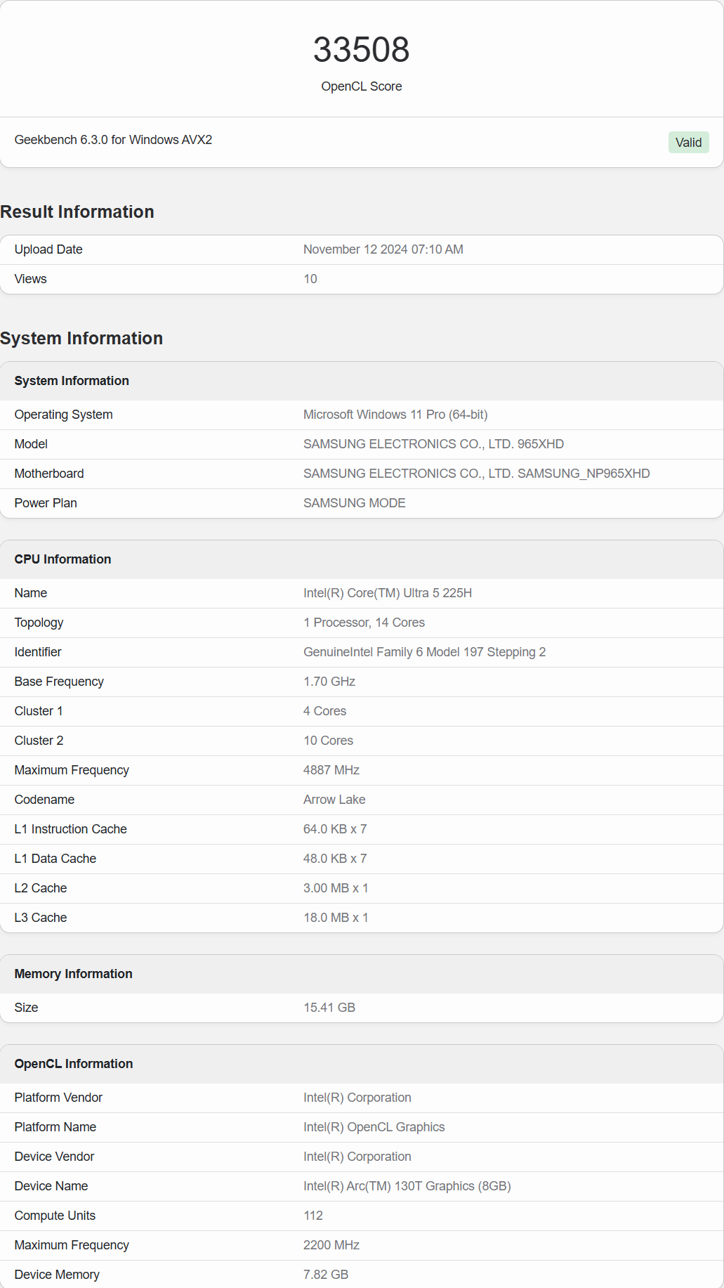 OpenCL跑分信息 OpenCL跑分信息
