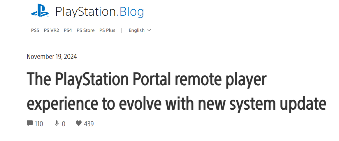 PS5官方博客公告截图 PS5官方博客公告截图